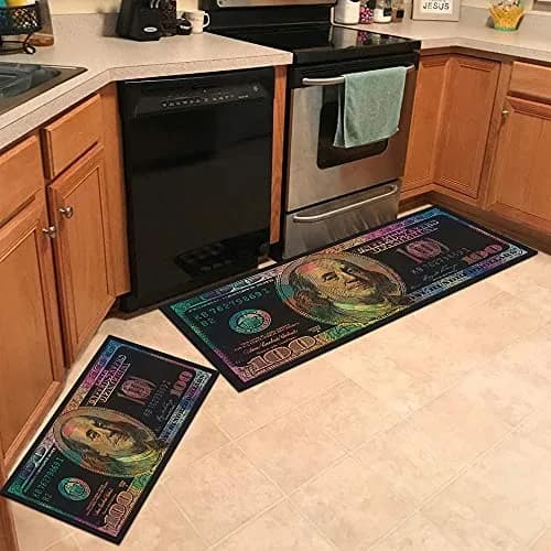 GUBIYU Black Bathroom Rug Set of 2 | Money Dollar Bill Pattern, Water Absorption, Non-Slip Rubber Backing (45x75cm+45x150cm) thumbnail 4