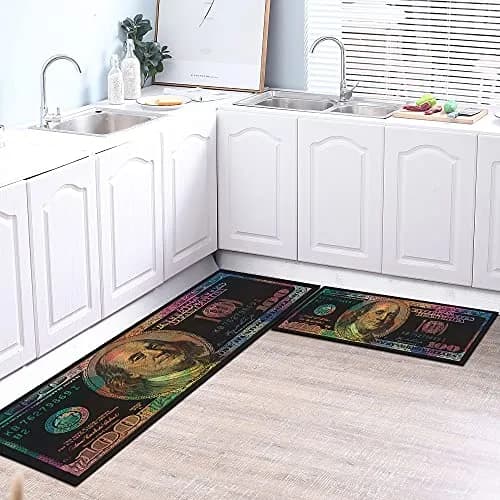 GUBIYU Black Bathroom Rug Set of 2 | Money Dollar Bill Pattern, Water Absorption, Non-Slip Rubber Backing (45x75cm+45x150cm) thumbnail 5