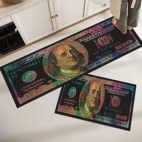 GUBIYU Black Bathroom Rug Set of 2 | Money Dollar Bill Pattern, Water Absorption, Non-Slip Rubber Backing (45x75cm+45x150cm) thumbnail 2