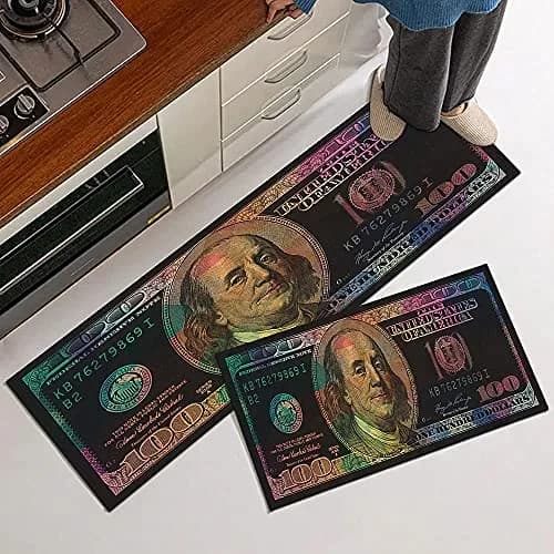 GUBIYU Black Bathroom Rug Set of 2 | Money Dollar Bill Pattern, Water Absorption, Non-Slip Rubber Backing (45x75cm+45x150cm) thumbnail 3