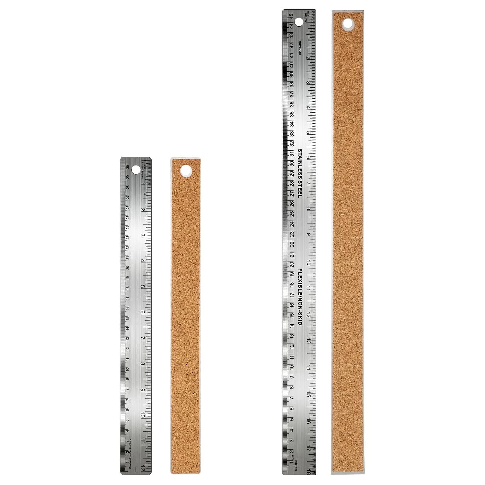 Frienda 2 Pcs Metal Ruler Cork Backed 30cm (12 Inch) & 45cm (18 Inch) | Non-Slip Straight Edge for Precise Measuring — 12 Inch and 18 Inch