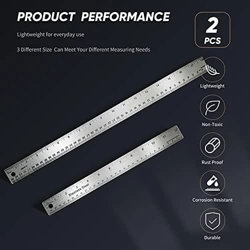 Frienda 2 Pcs Metal Ruler Cork Backed 30cm (12 Inch) & 45cm (18 Inch) | Non-Slip Straight Edge for Precise Measuring thumbnail 2