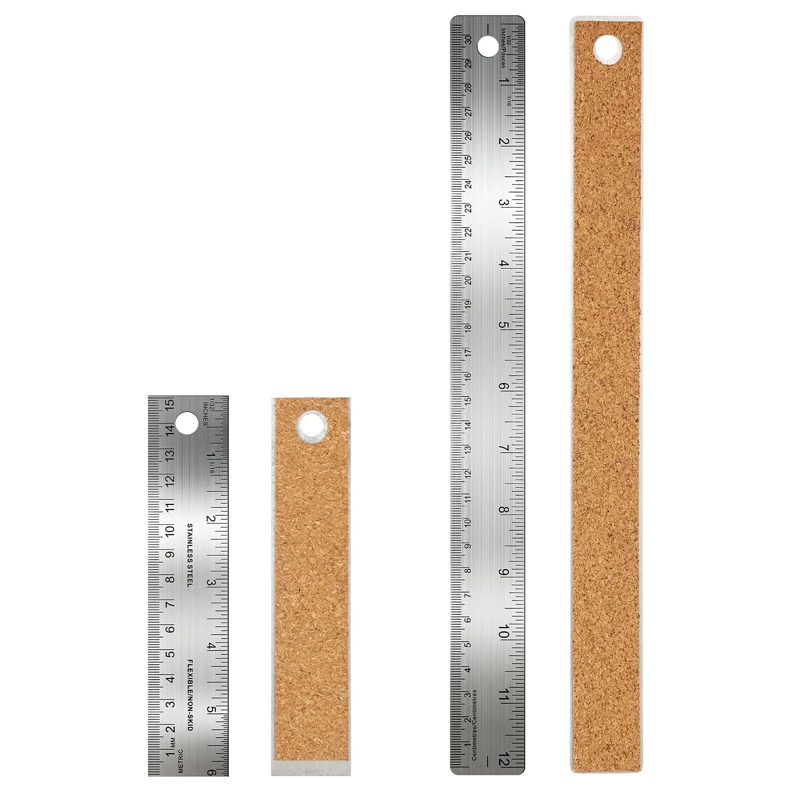 Frienda Metal Ruler with Cork Backing 15cm (6 Inch) & 30cm (12 Inch) | Non-Slip Straight Edge for Precise Measuring — 6 Inch and 12 Inch