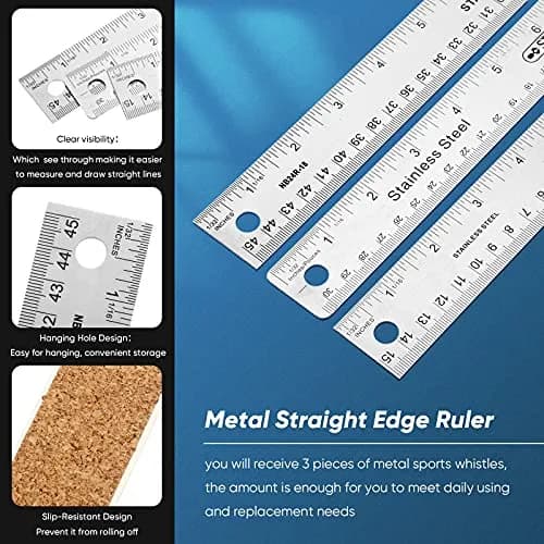 Frienda Metal Ruler with Cork Backing 15cm (6 Inch) & 30cm (12 Inch) | Non-Slip Straight Edge for Precise Measuring thumbnail 4