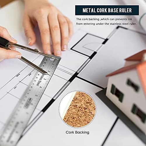 Frienda Metal Ruler with Cork Backing 15cm (6 Inch) & 30cm (12 Inch) | Non-Slip Straight Edge for Precise Measuring thumbnail 6