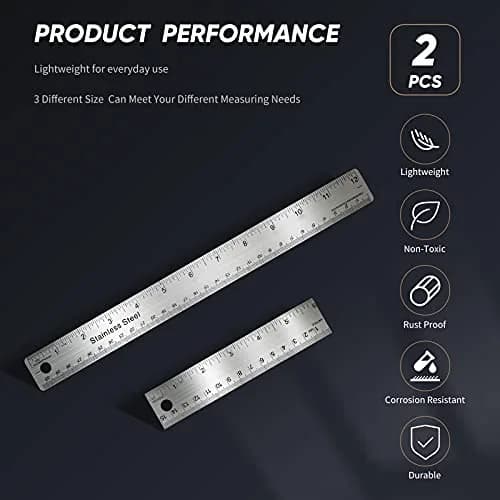 Frienda Metal Ruler with Cork Backing 15cm (6 Inch) & 30cm (12 Inch) | Non-Slip Straight Edge for Precise Measuring thumbnail 2