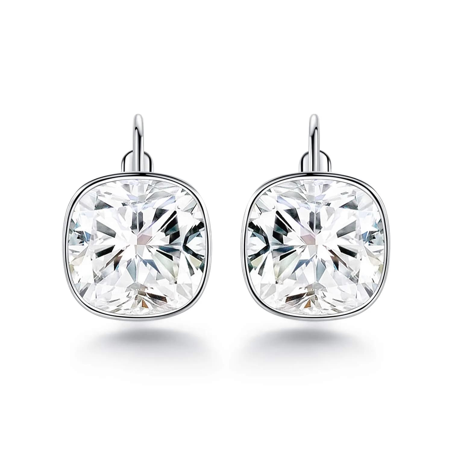 MDFUN White Bella Crystal Drop Earrings 12 mm (0.47 in) | Hypoallergenic 18K White Gold Plated Jewelry for Women