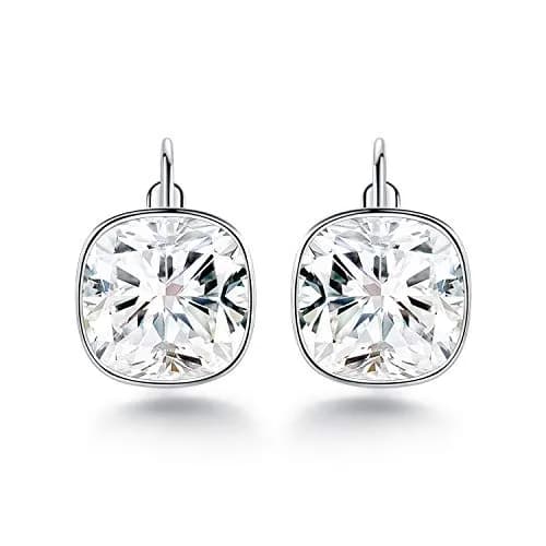 MDFUN White Bella Crystal Drop Earrings 12 mm (0.47 in) | Hypoallergenic 18K White Gold Plated Jewelry for Women thumbnail 1