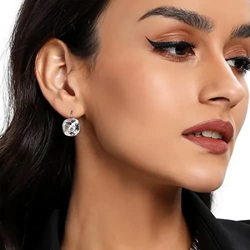 MDFUN White Bella Crystal Drop Earrings 12 mm (0.47 in) | Hypoallergenic 18K White Gold Plated Jewelry for Women thumbnail 5
