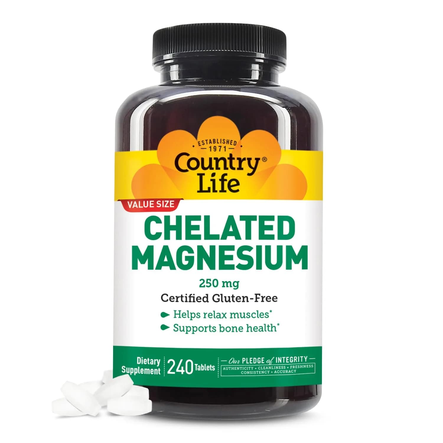 Country Life Chelated Magnesium 250 mg Tablets (240 Count, 240-Day Supply) | Supports Bone & Muscle Health — Tablet