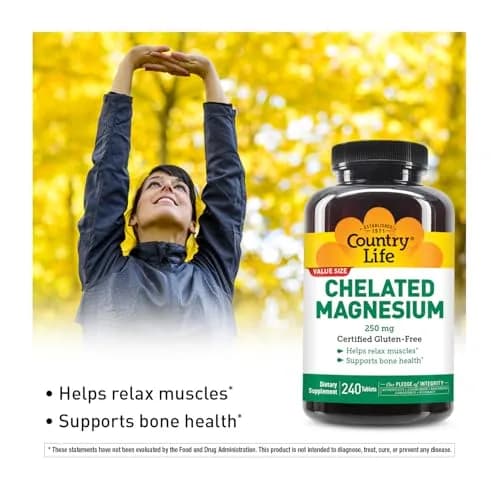 Country Life Chelated Magnesium 250 mg Tablets (240 Count, 240-Day Supply) | Supports Bone & Muscle Health thumbnail 2