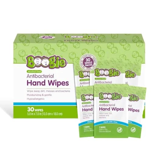 Boogie Antibacterial Hand Wipes 30 Count | Alcohol-Free, Hypoallergenic, Moisturizing for All Skin Types thumbnail 1