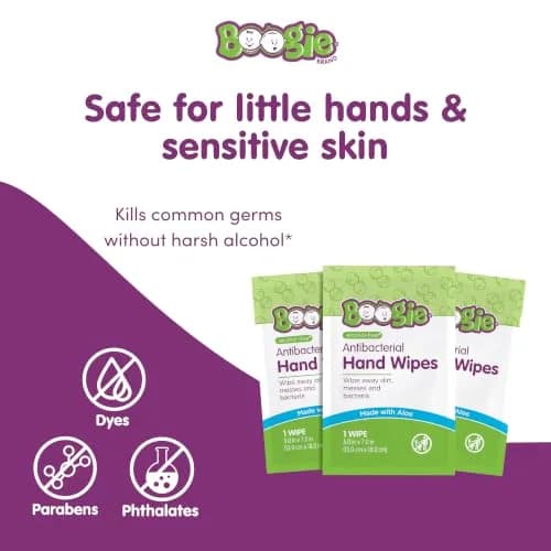 Boogie Antibacterial Hand Wipes 30 Count | Alcohol-Free, Hypoallergenic, Moisturizing for All Skin Types thumbnail 3