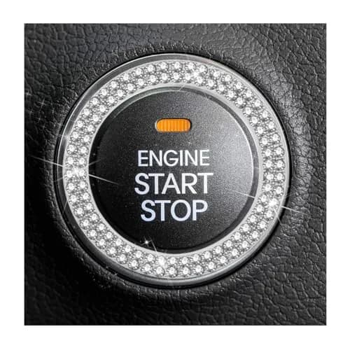 AUKEPO Car Start Button Ring Stickers, Double Silver | Sparkling Interior Decor, Universal Fit thumbnail 1