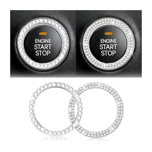 AUKEPO Silver Crystal Rhinestone Push Start Button Ring Sticker | 3.8 cm (1.5 inch) Diameter thumbnail 1