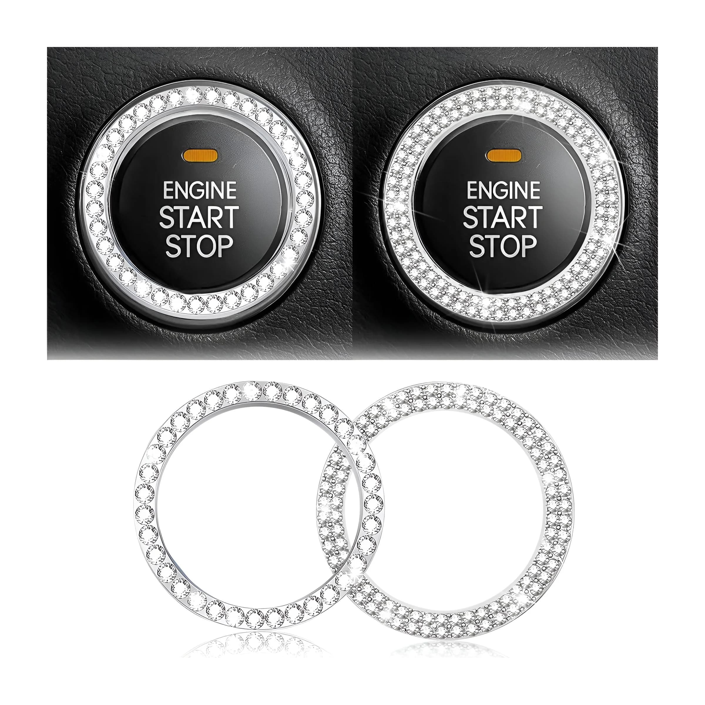 AUKEPO Silver Crystal Rhinestone Push Start Button Ring Sticker | 3.8 cm (1.5 inch) Diameter