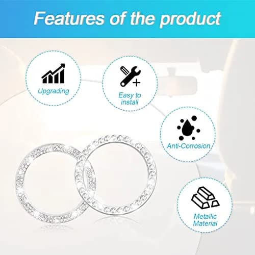 AUKEPO Silver Crystal Rhinestone Push Start Button Ring Sticker | 3.8 cm (1.5 inch) Diameter thumbnail 3