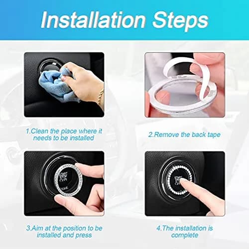 AUKEPO Silver Crystal Rhinestone Push Start Button Ring Sticker | 3.8 cm (1.5 inch) Diameter thumbnail 4