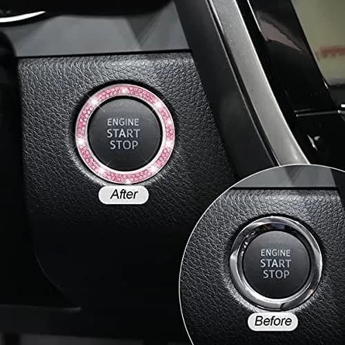 AUKEPO Double Pink 2PCS Car Start Button Ring Stickers | Bling Crystal Rhinestone Ignition Knob Trim thumbnail 5