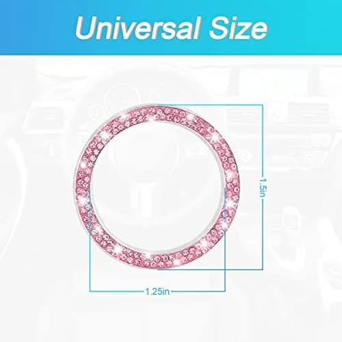 AUKEPO Double Pink 2PCS Car Start Button Ring Stickers | Bling Crystal Rhinestone Ignition Knob Trim thumbnail 2