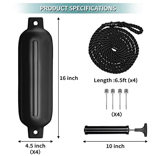 Sailortenx Boat Fenders 4.5'' Inflatable Ribbed Marine Fender 4 Pack | Docking & Yacht Use thumbnail 2