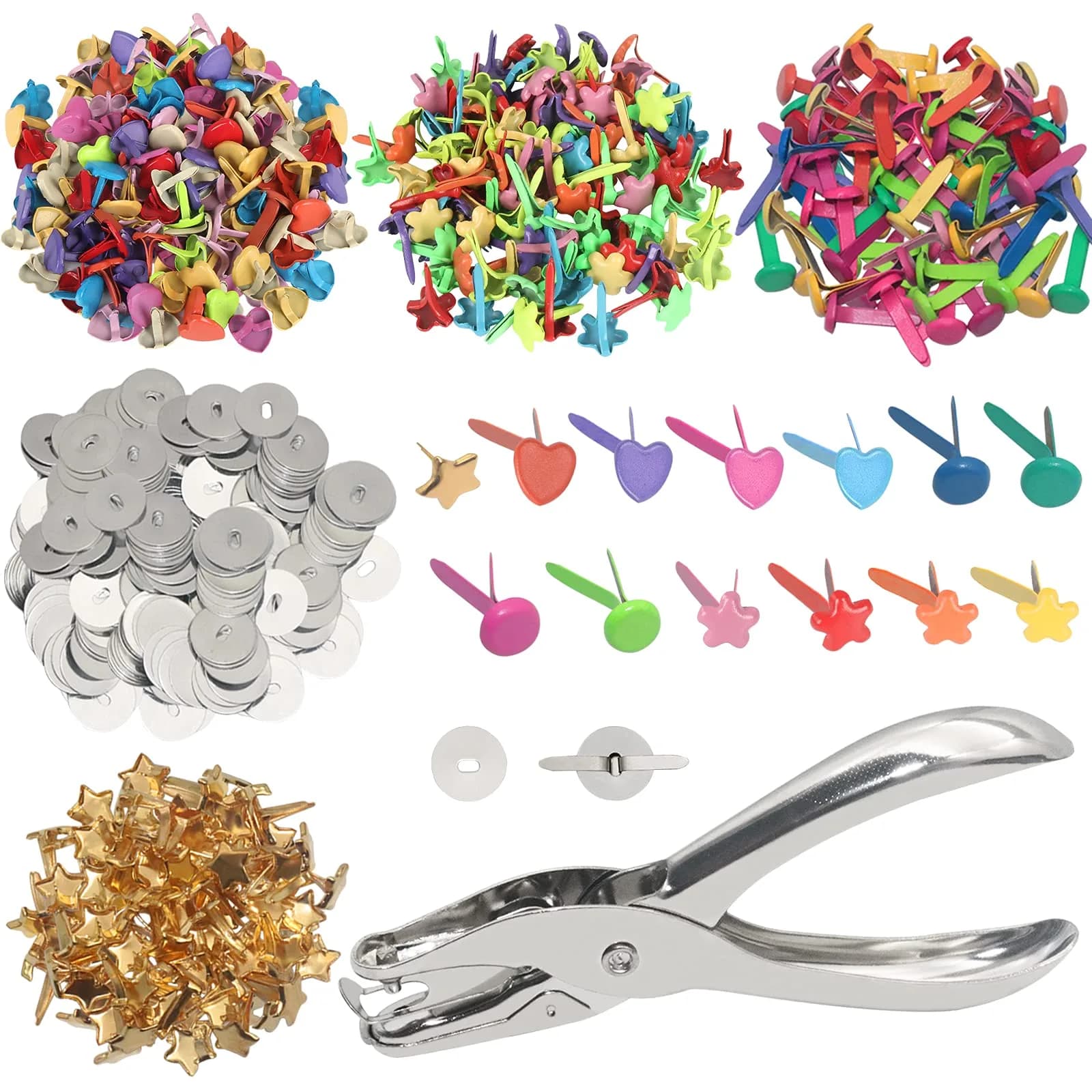 Runloon 400 Pcs Mini Brad Paper Fastener Multicolor Metal Brads with Washers & Hole Punch | Craft & Scrapbooking Supplies