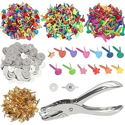 Runloon 400 Pcs Mini Brad Paper Fastener Multicolor Metal Brads with Washers & Hole Punch | Craft & Scrapbooking Supplies thumbnail 1