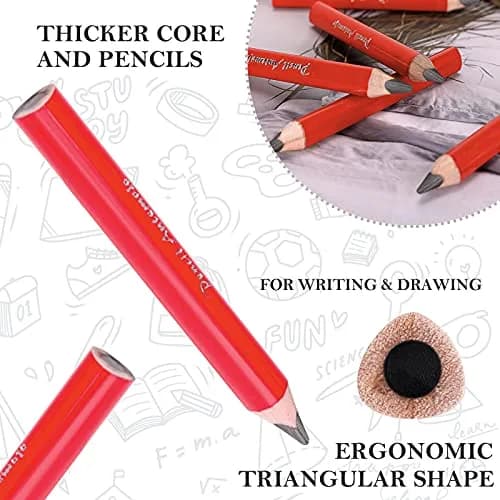 AUTEMOJO Triangular Thick Pencils 9mm (0.4 inch) | 8-Pack Red Pencils with Sharpener & Eraser thumbnail 3