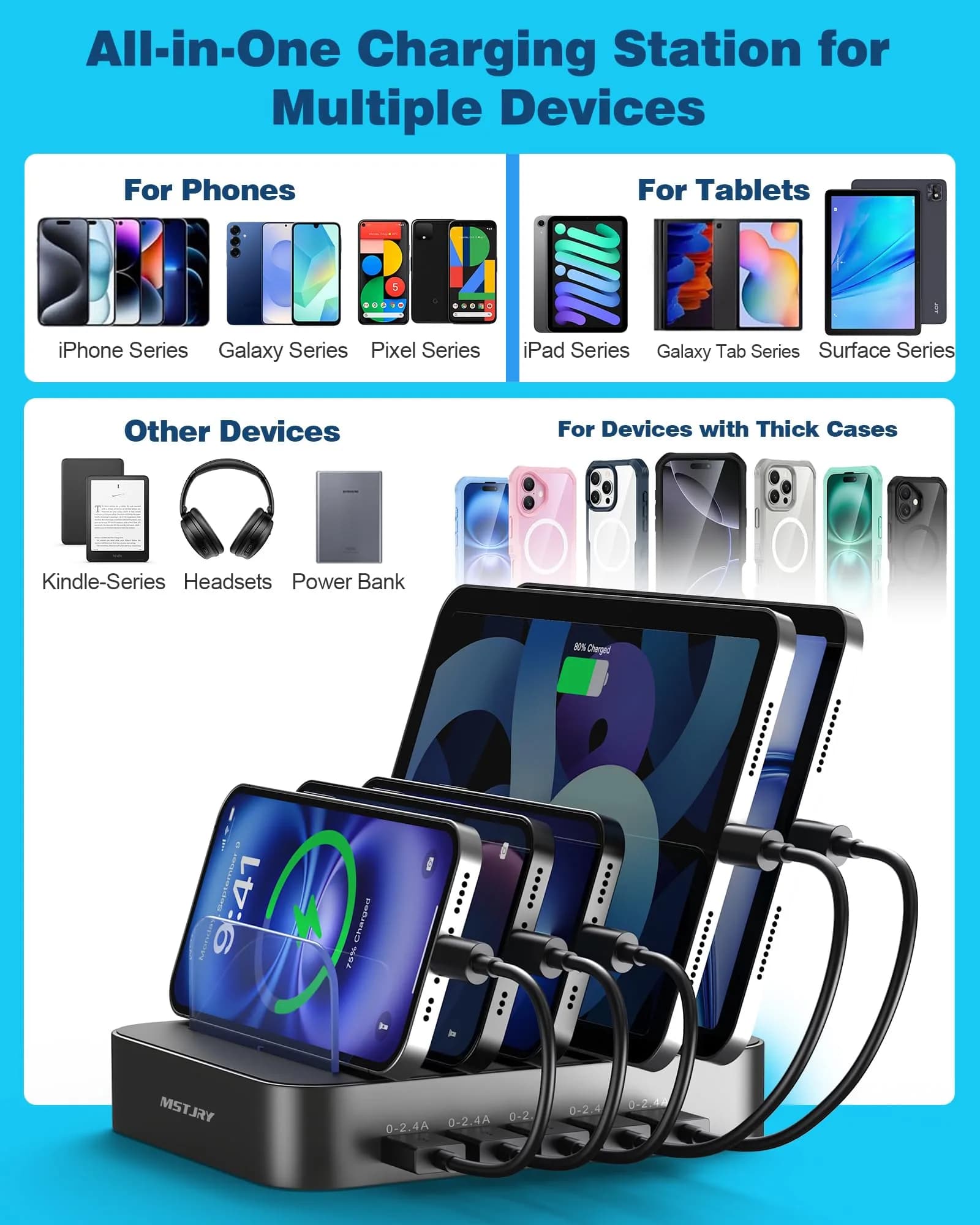 MSTJRY 5 Port USB-A Charging Station Dock 50W | 54.9 cm (0.55 kg) Gunmetal - view 5