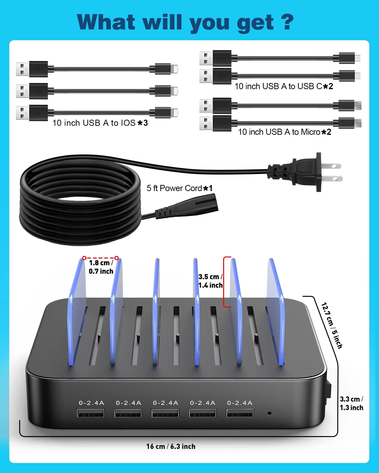 MSTJRY 5 Port USB-A Charging Station Dock 50W | 54.9 cm (0.55 kg) Gunmetal - view 7