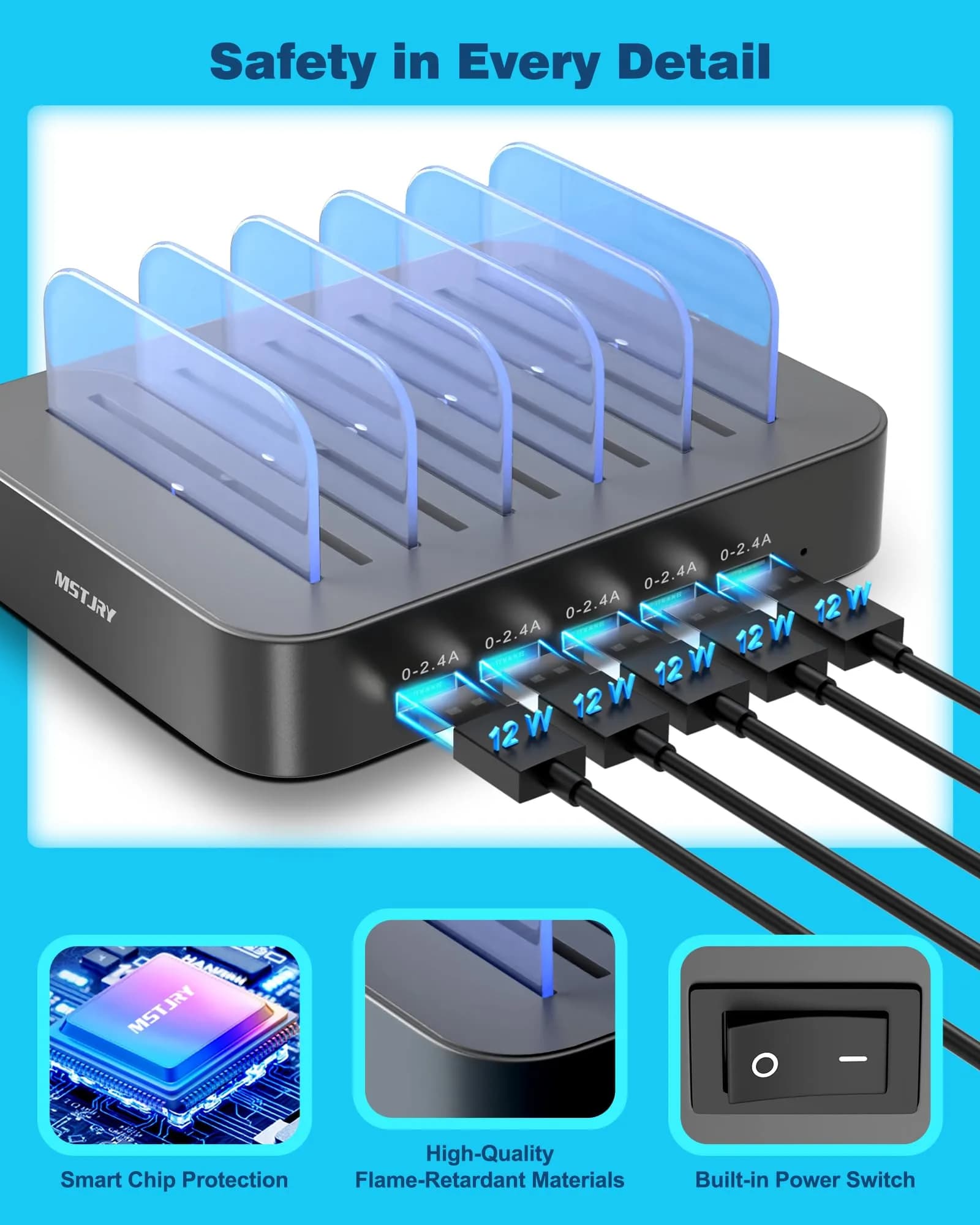 MSTJRY 5 Port USB-A Charging Station Dock 50W | 54.9 cm (0.55 kg) Gunmetal - view 2