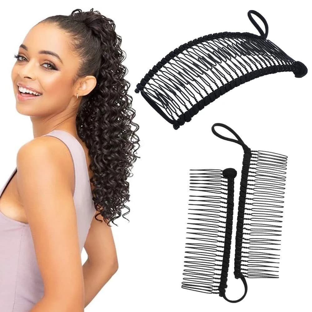 MYEAST Stretchy Banana Clip for Hair - Medium 30-Teeth, Vintage Black Hair Claw for Thick & Curly Hair | Secure All-Day Hold - main product image