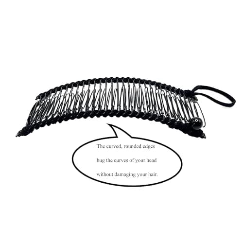 MYEAST Stretchy Banana Clip for Hair - Medium 30-Teeth, Vintage Black Hair Claw for Thick & Curly Hair | Secure All-Day Hold thumbnail 3