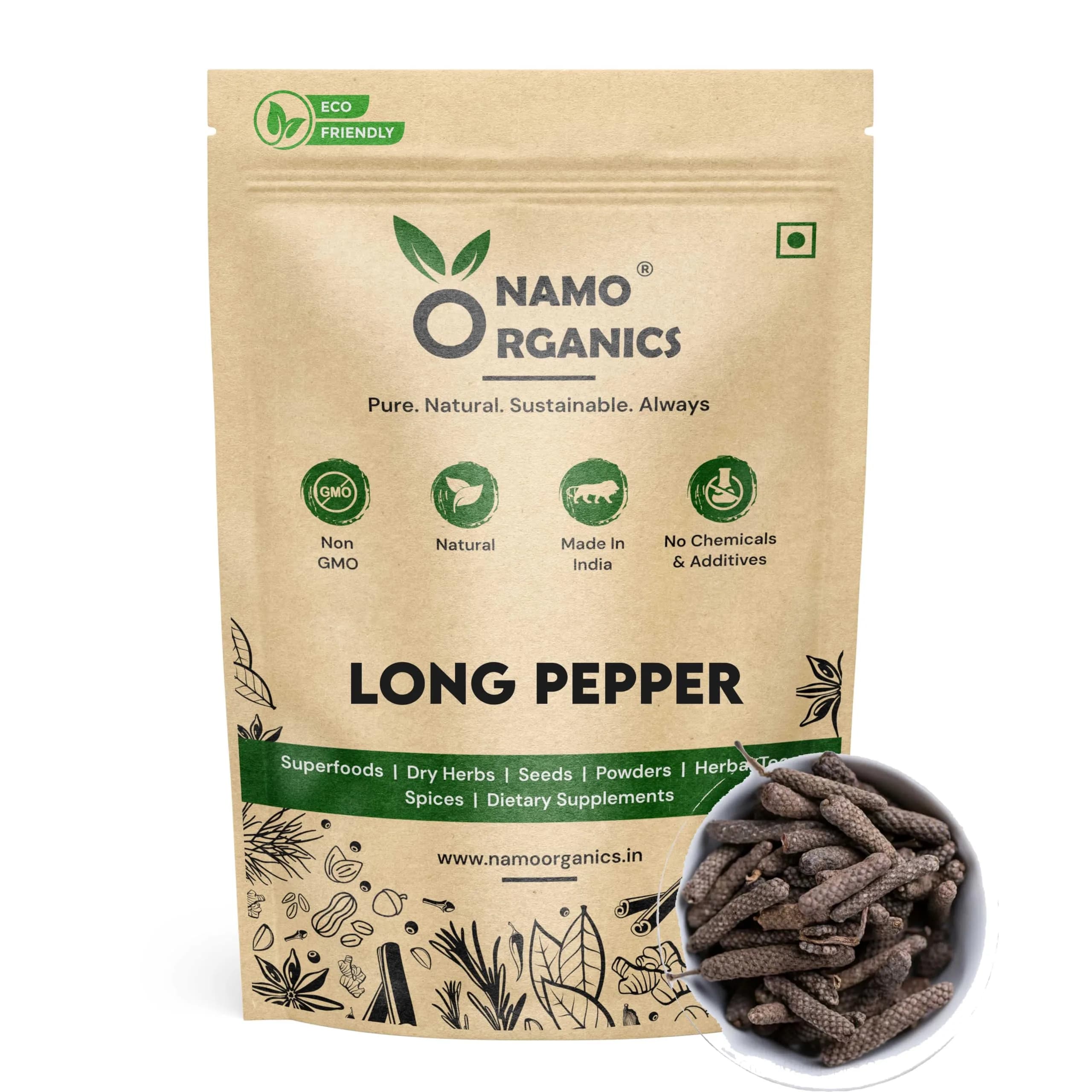 Namo Organics Whole Long Pepper 100 g (3.53 oz) | Authentic Indian Pippali Spice — 3.53 Ounce