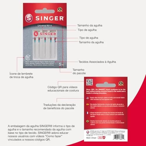 Singer Universal 2020 Sewing Machine Needles, Size 90/14 (10-Pack) | For Medium-Weight Fabrics thumbnail 3