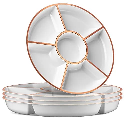 Plasticpro 6 Sectional Round Plastic Serving Tray/Platter 12 inch | Elegant & Heavyweight thumbnail 1