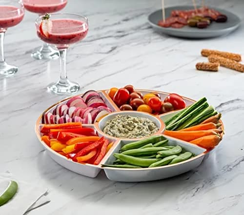 Plasticpro 6 Sectional Round Plastic Serving Tray/Platter 12 inch | Elegant & Heavyweight thumbnail 2