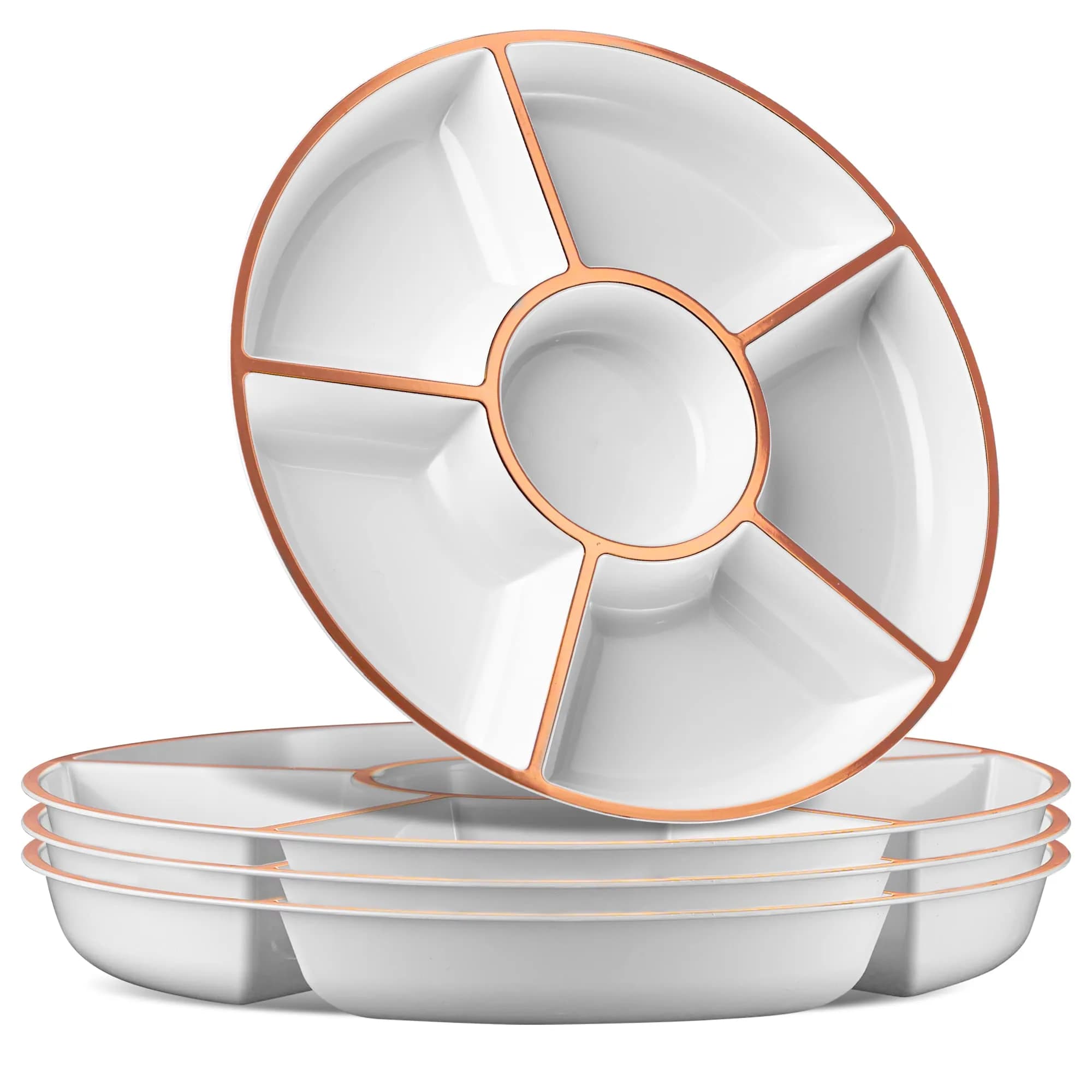 Plasticpro 6 Sectional Round Plastic Serving Tray/Platter 12 inch | Elegant & Heavyweight - main product image