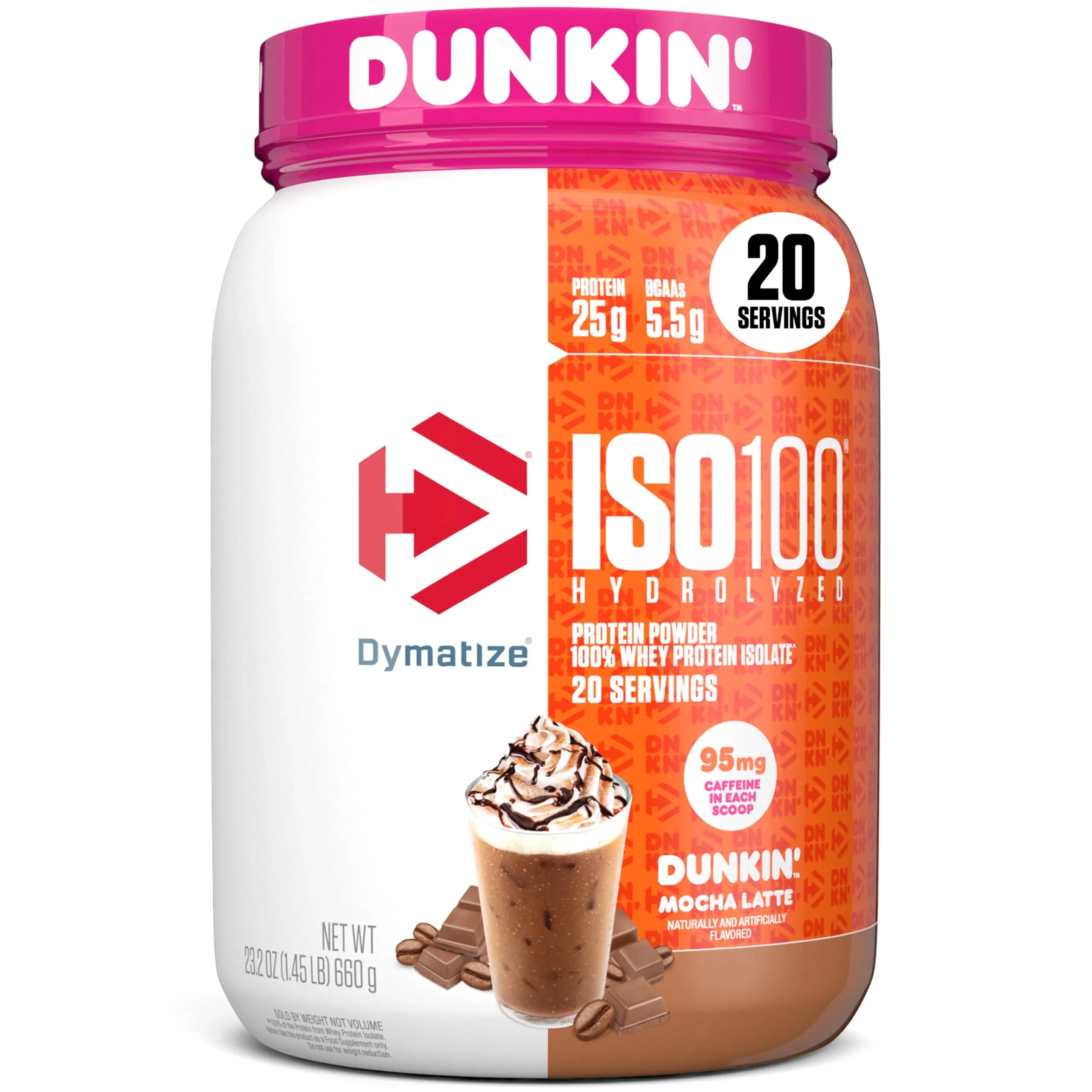 Dymatize ISO100 Dunkin' Mocha Latte Whey Protein Powder 1.34lb | 25g Protein, 95mg Caffeine - main product image