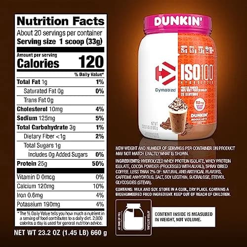 Dymatize ISO100 Protein Powder Mocha Latte 1.34 lb (612 g) | 25g Protein, 5.5g BCAAs, 95mg Caffeine thumbnail 5