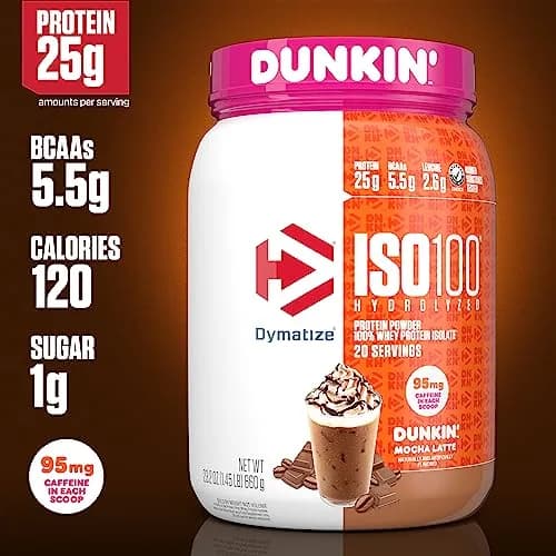 Dymatize ISO100 Protein Powder Mocha Latte 1.34 lb (612 g) | 25g Protein, 5.5g BCAAs, 95mg Caffeine thumbnail 3