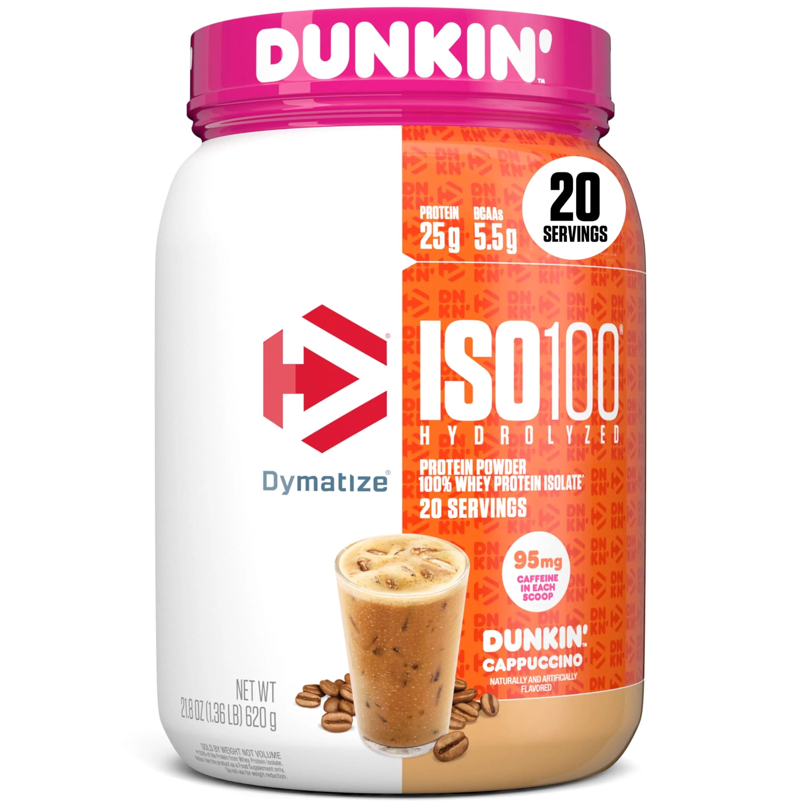 Dymatize ISO100 Dunkin' Cappuccino Whey Protein Powder 1.34 lb | 25g Protein, 95mg Caffeine - main product image