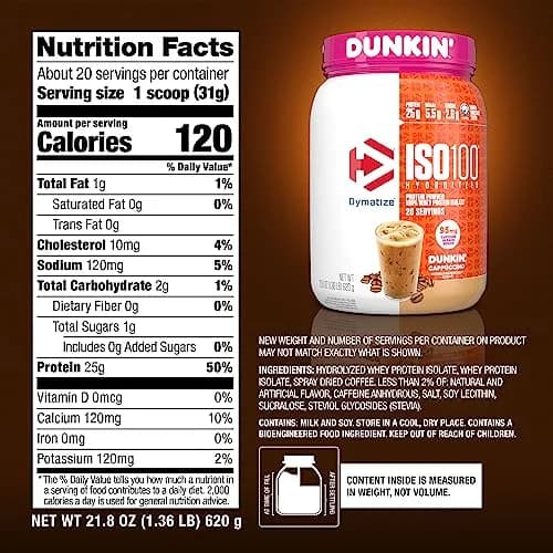 Dymatize ISO100 Protein Powder +Energy Cappuccino 609g (1.34 lb) | 25g Protein, 95mg Caffeine thumbnail 5