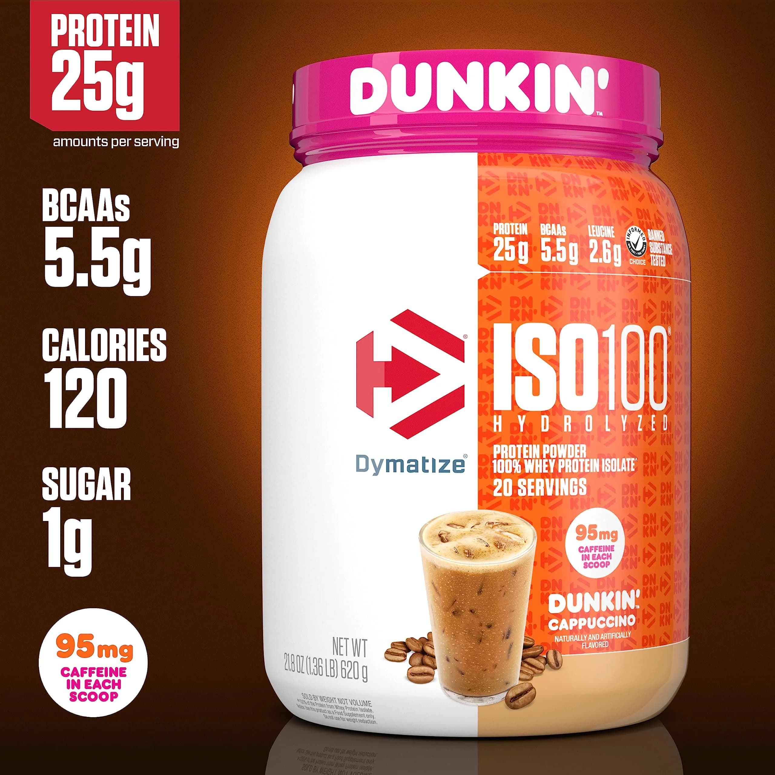 Dymatize ISO100 Protein Powder +Energy Cappuccino 609g (1.34 lb) | 25g Protein, 95mg Caffeine - view 3