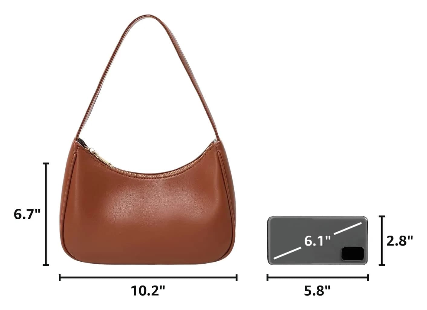 CYHTWSDJ Hobo Tote Handbag Mini Clutch Purse with Zipper Closure, Brown 25.9cm (10.2") x 17cm (6.7") x 9.9cm (3.9") | Cute & Stylish Underarm Bag for Women thumbnail 3