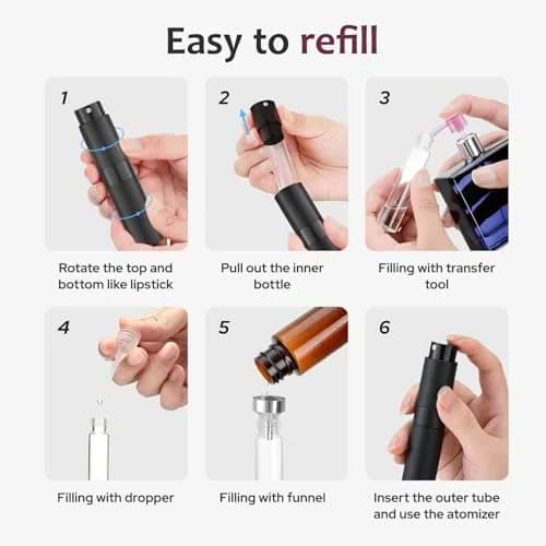 LISAPACK Refillable Perfume Atomizer Spray Bottle 8ml (0.27 Fl Oz) - Pack of 3 Black | Twist-Up Leak-Proof Design thumbnail 7