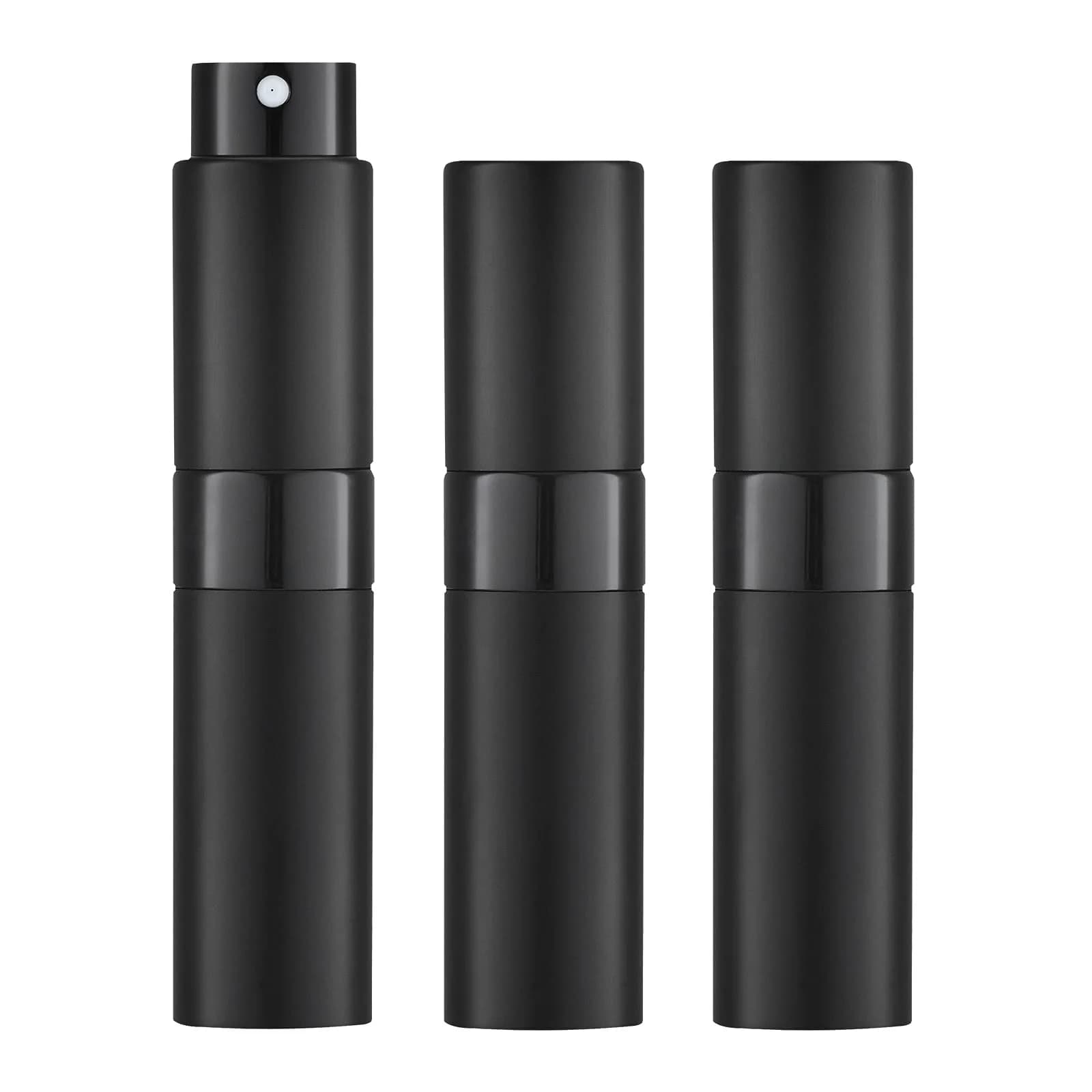 LISAPACK Refillable Perfume Atomizer Spray Bottle 8ml (0.27 Fl Oz) - Pack of 3 Black | Twist-Up Leak-Proof Design — 3 Black