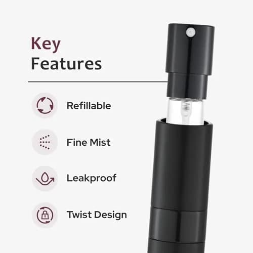 LISAPACK Refillable Perfume Atomizer Spray Bottle 8ml (0.27 Fl Oz) - Pack of 3 Black | Twist-Up Leak-Proof Design thumbnail 3