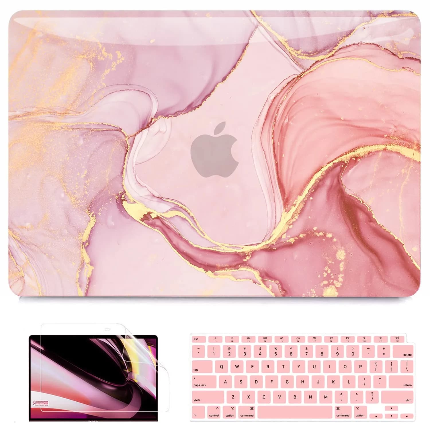 B BELK Pink Marble MacBook Air 13 inch Case 2021 2020 2019 2018 | 3D Effect Marble Hard PC Cover — Pink Gold Marble