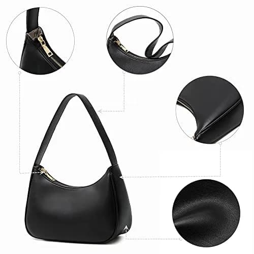 CYHTWSDJ Black Hobo Tote Handbag Mini Clutch Purse with Zipper Closure | Cute PU Leather Shoulder Bag for Women thumbnail 7